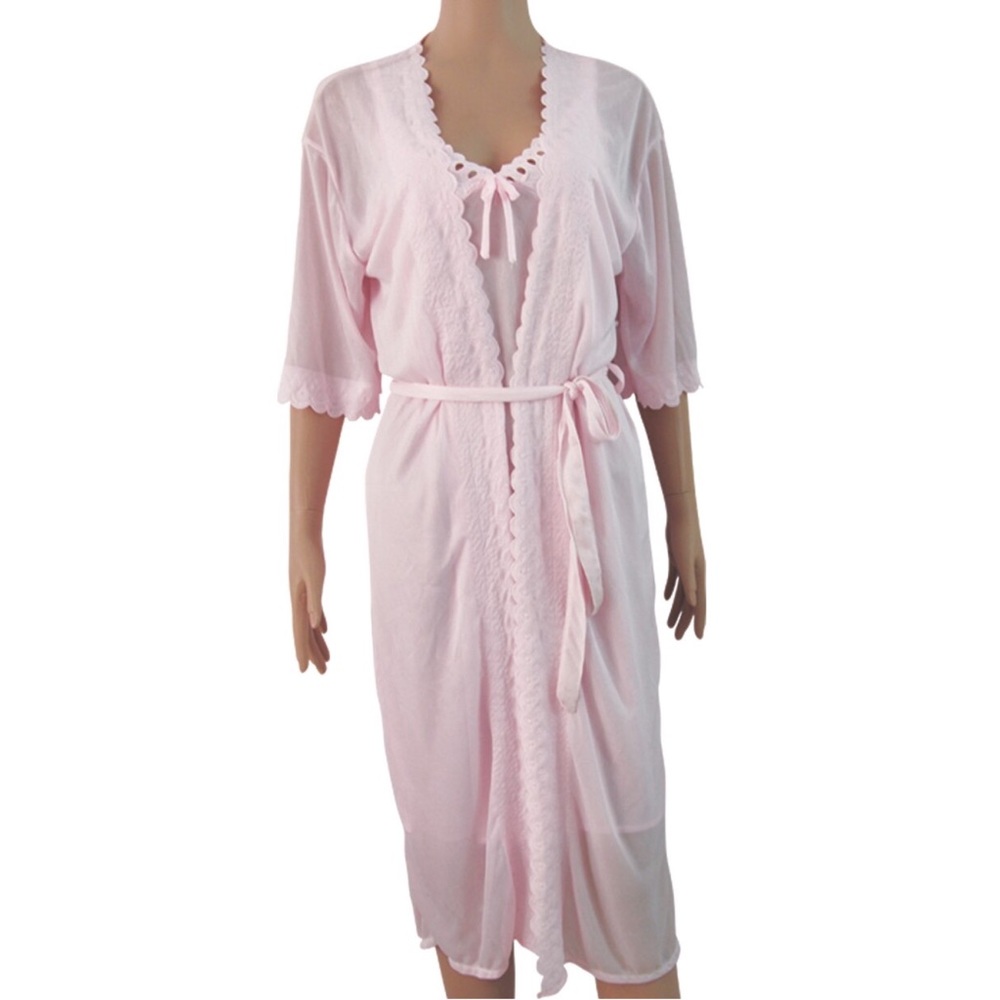 Nines Pink Nightgown & Robe Pajama Set